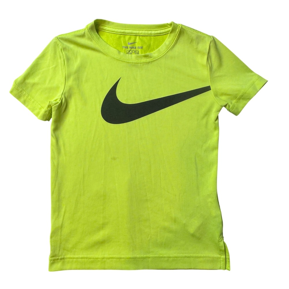 Nike T-Shirt Kids 3-4Y Neon Yellow Dri-FIT Swoosh Logo Short Sleeve Athletic Tee